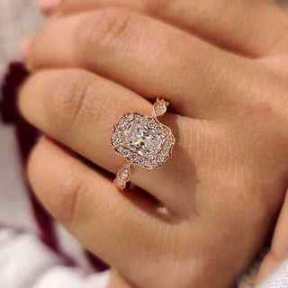 Cushion Hidden Halo Lab Grown Diamond Engagement Ring