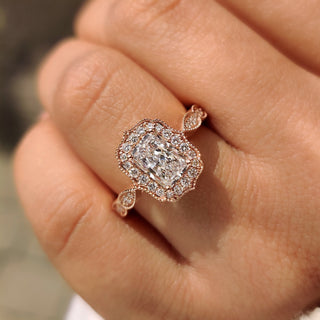 Cushion Hidden Halo Lab Grown Diamond Engagement Ring