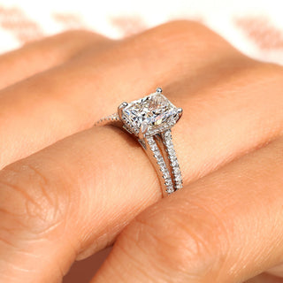 Cushion Hidden Halo Lab Grown Diamond Engagement Ring