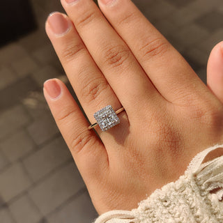 Cushion Hidden Halo Lab Grown Diamond Engagement Ring