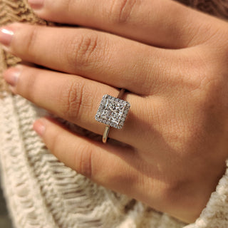 Cushion Hidden Halo Lab Grown Diamond Engagement Ring