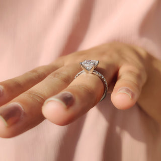 Cushion Hidden Halo Lab Grown Diamond Engagement Ring