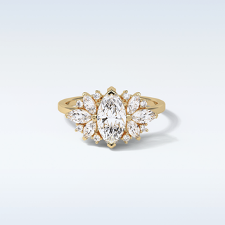 1 CT Cluster Engagement Ring Featuring Marquise Moissanite