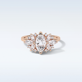 1 CT Cluster Engagement Ring Featuring Marquise Moissanite