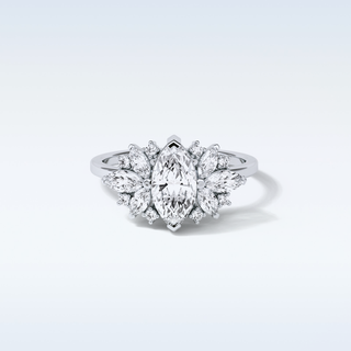 1 CT Cluster Engagement Ring Featuring Marquise Moissanite