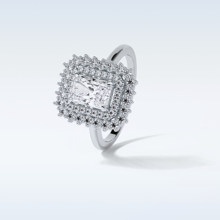 1.05 CT Double Halo Engagement Ring Featuring Radiant Moissanite