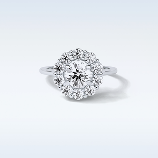 1.0 CT Halo Engagement Ring Featuring Round Moissanite