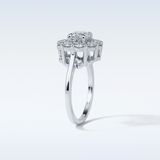 1.0 CT Halo Engagement Ring Featuring Round Moissanite