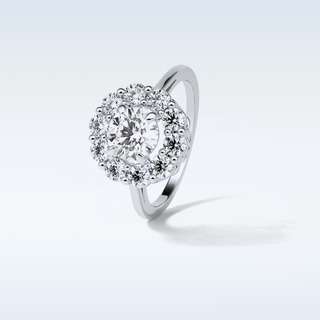 1.0 CT Halo Engagement Ring Featuring Round Moissanite