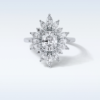 1.33 Cluster Engagement Ring Featuring Oval Moissanite