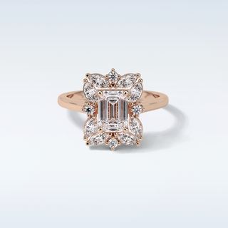 0.92 CT Cluster Engagement Ring Featuring Emerald Moissanite