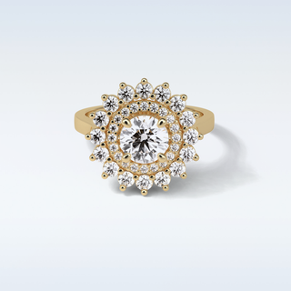 1 Double Halo Engagement Ring Featuring Round Moissanite