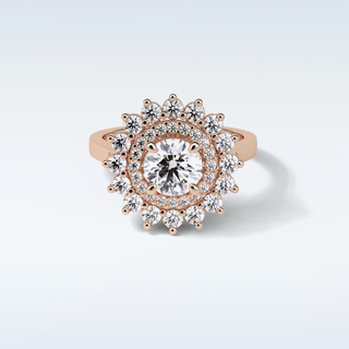 1 Double Halo Engagement Ring Featuring Round Moissanite