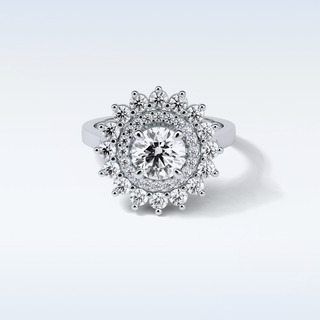 1 Double Halo Engagement Ring Featuring Round Moissanite