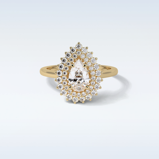 0.94 Double Halo Engagement Ring Featuring Pear Moissanite