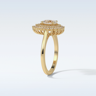 0.94 Double Halo Engagement Ring Featuring Pear Moissanite