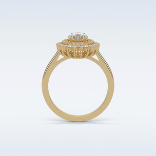 0.94 Double Halo Engagement Ring Featuring Pear Moissanite