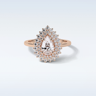 0.94 Double Halo Engagement Ring Featuring Pear Moissanite