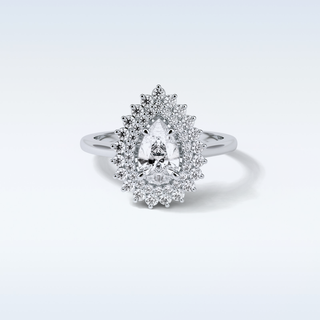 0.94 Double Halo Engagement Ring Featuring Pear Moissanite