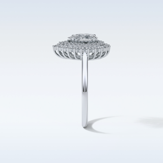 0.94 Double Halo Engagement Ring Featuring Pear Moissanite