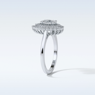 0.94 Double Halo Engagement Ring Featuring Pear Moissanite