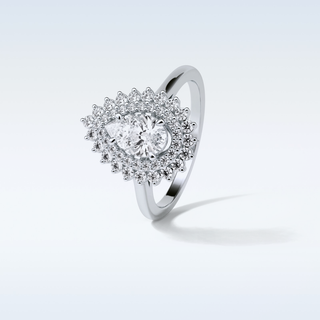 0.94 Double Halo Engagement Ring Featuring Pear Moissanite