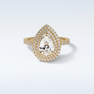 1.33 Double Halo Engagement Ring Featuring Pear Moissanite