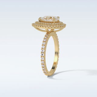 1.33 Double Halo Engagement Ring Featuring Pear Moissanite