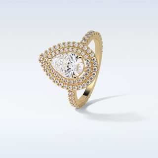 1.33 Double Halo Engagement Ring Featuring Pear Moissanite