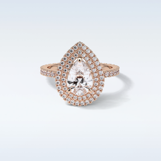1.33 Double Halo Engagement Ring Featuring Pear Moissanite