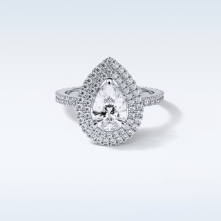 1.33 Double Halo Engagement Ring Featuring Pear Moissanite
