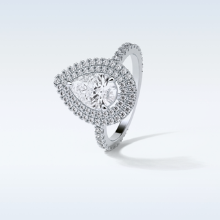 1.33 Double Halo Engagement Ring Featuring Pear Moissanite