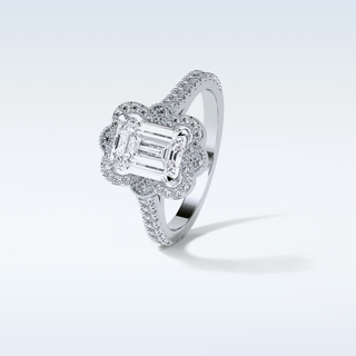 1.6 CT Halo Engagement Ring Featuring Emerald Moissanite