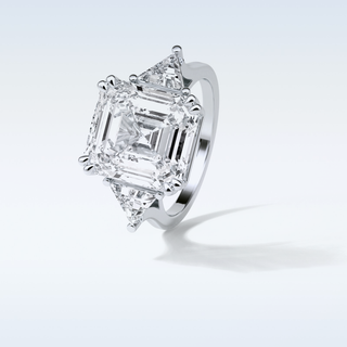 7.02 CT 3 Stone Engagement Ring Featuring Asscher Moissanite 6