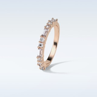 0.64 TCW Half Eternity Wedding Band Featuring Baguette & Round Moissanite 19