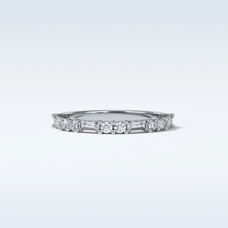 0.64 TCW Half Eternity Wedding Band Featuring Baguette & Round Moissanite 1