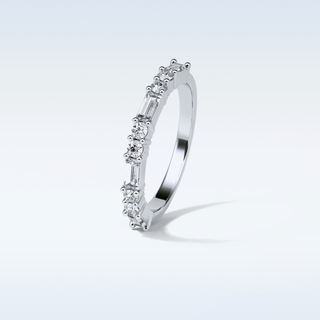 0.64 TCW Half Eternity Wedding Band Featuring Baguette & Round Moissanite 5