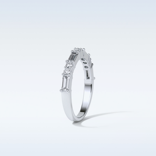 0.64 TCW Half Eternity Wedding Band Featuring Baguette & Round Moissanite 6