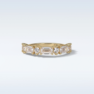 1.28 TCW Half Eternity Wedding Band Featuring Emerald and Round Moissanite