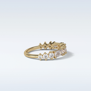 1.28 TCW Half Eternity Wedding Band Featuring Emerald and Round Moissanite