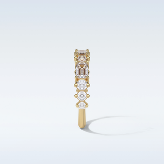 1.28 TCW Half Eternity Wedding Band Featuring Emerald and Round Moissanite