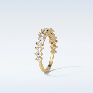 1.28 TCW Half Eternity Wedding Band Featuring Emerald and Round Moissanite