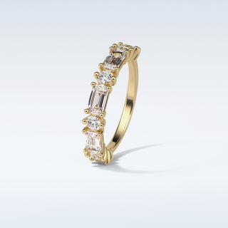 1.28 TCW Half Eternity Wedding Band Featuring Emerald and Round Moissanite