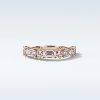 1.28 TCW Half Eternity Wedding Band Featuring Emerald and Round Moissanite