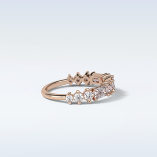 1.28 TCW Half Eternity Wedding Band Featuring Emerald and Round Moissanite