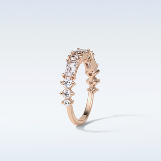 1.28 TCW Half Eternity Wedding Band Featuring Emerald and Round Moissanite