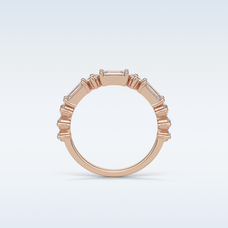 1.28 TCW Half Eternity Wedding Band Featuring Emerald and Round Moissanite