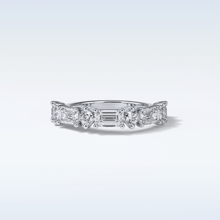1.28 TCW Half Eternity Wedding Band Featuring Emerald and Round Moissanite