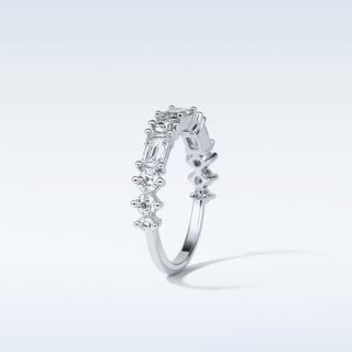 1.28 TCW Half Eternity Wedding Band Featuring Emerald and Round Moissanite