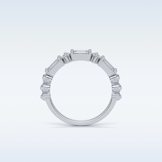 1.28 TCW Half Eternity Wedding Band Featuring Emerald and Round Moissanite